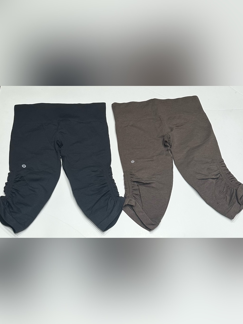 LULULEMON In The Flow Crop Black Active Workout Side Cinched Leggings, FLAW